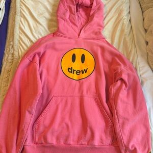 DREW Pink Hoodie with Yellow Smiley Logo